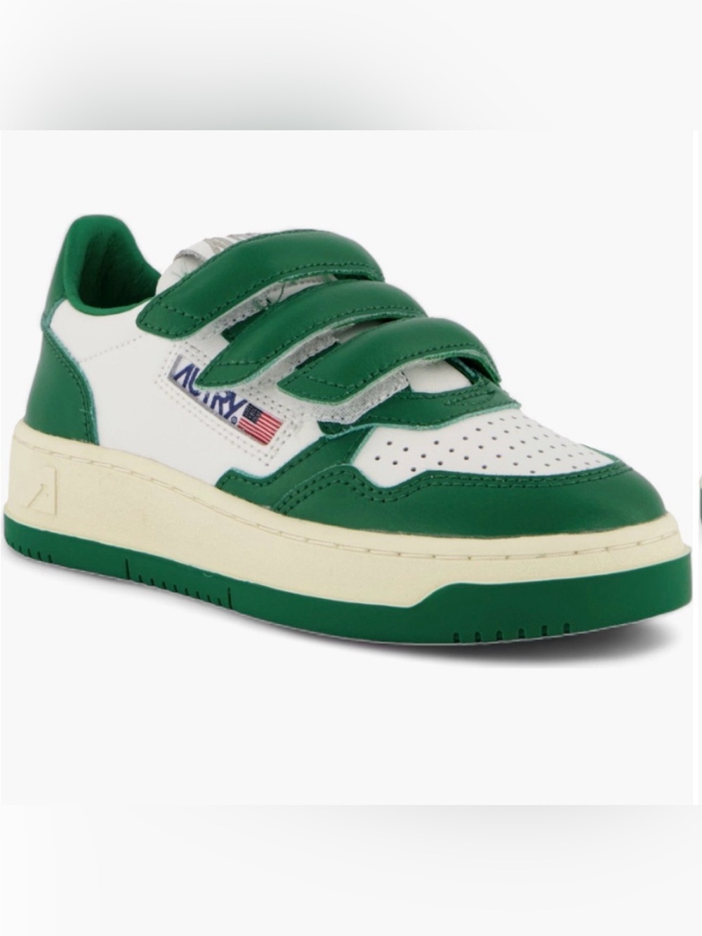 AUTRY SNEAKERS MEDALIST KIDSTRIPES SNEAKERS IN WHITE/GREEN LEATHER SIZE 32/1Y US